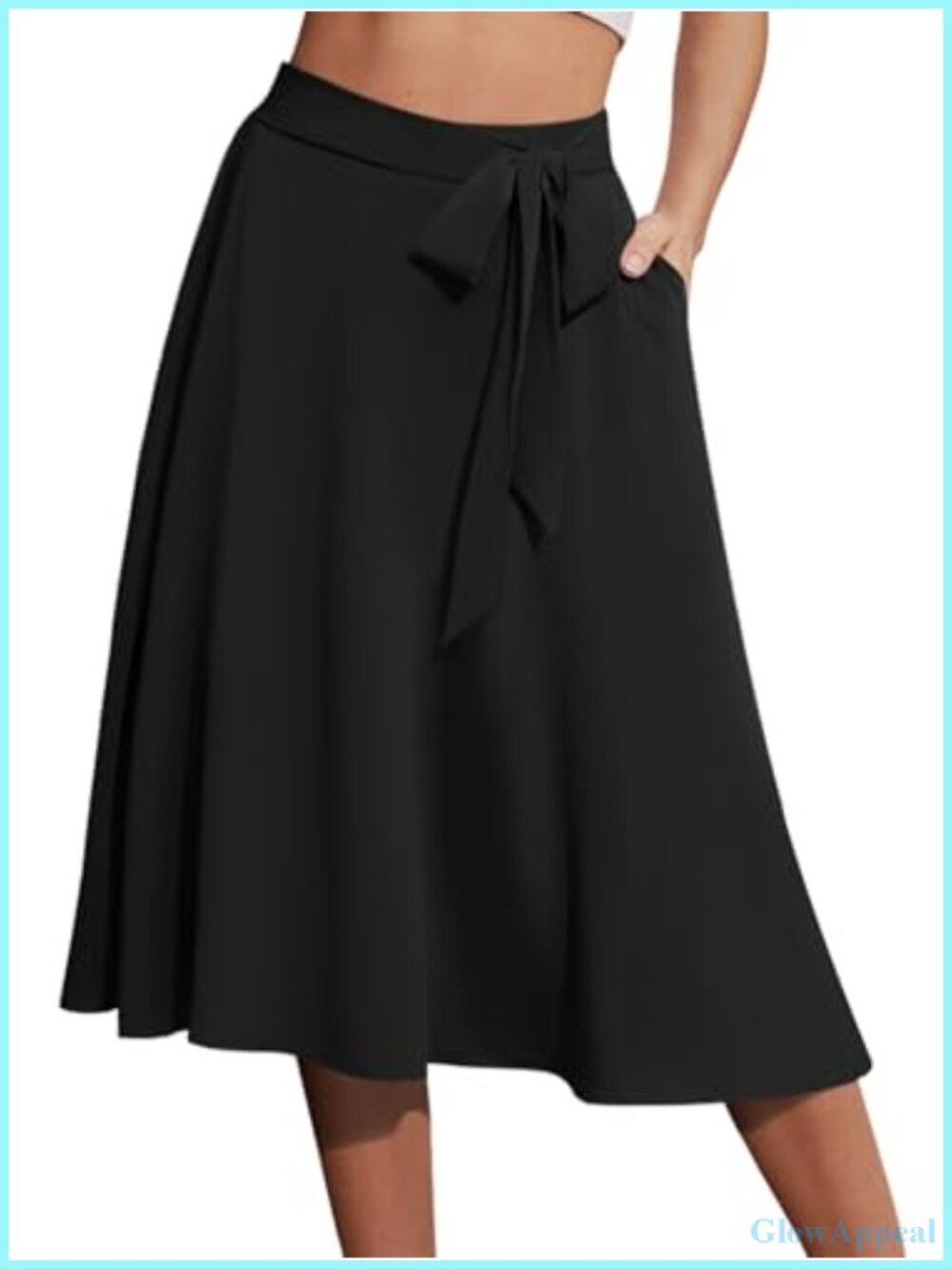 A-Line Midi Skirt with Pockets Below Knee Chiffon Flared